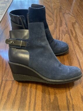 Cole Haan Navy Suede Wedge Ankle Boots
